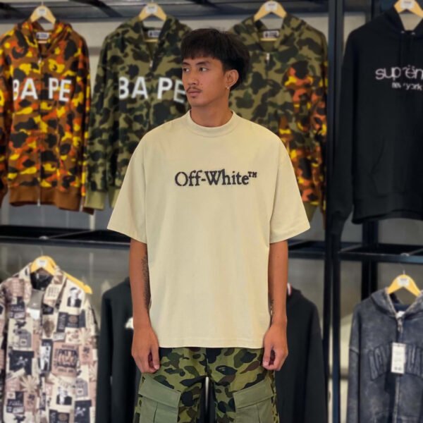 BRANDNEW Off-White Tape Spray-painted Diagonal Stripe Beige Tee (Large) - SOLD