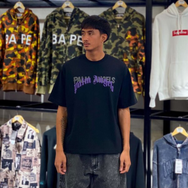 BRANDNEW PALM ANGELS Curved Spray Paint Black Tee (Large)
