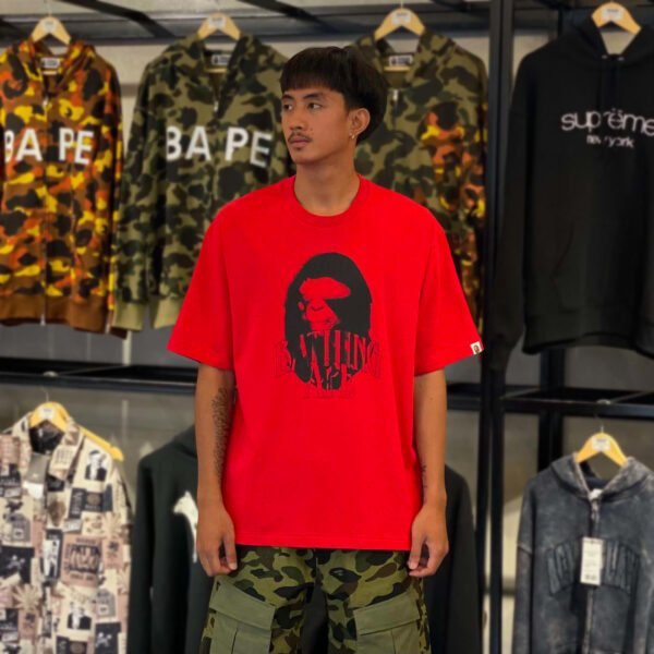 BRANDNEW BAPE Spray Print Head Logo Relaxed Fit Red Tee (Large)