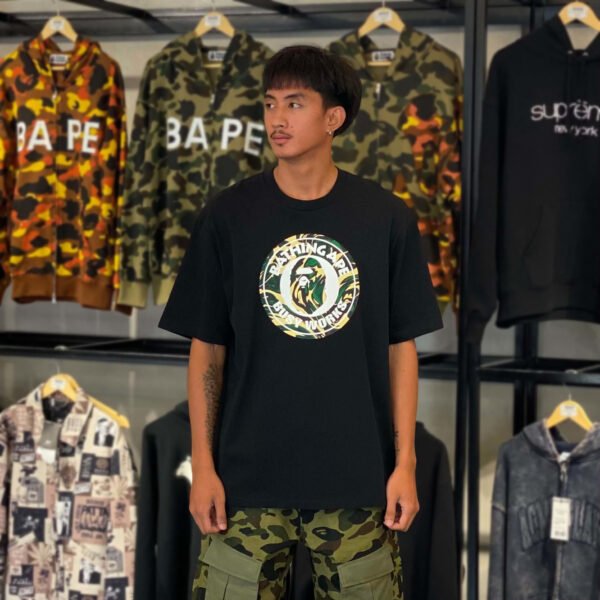 BRANDNEW BAPE Marbling Camo Busy Works Relaxed Fit Black Tee (Large)