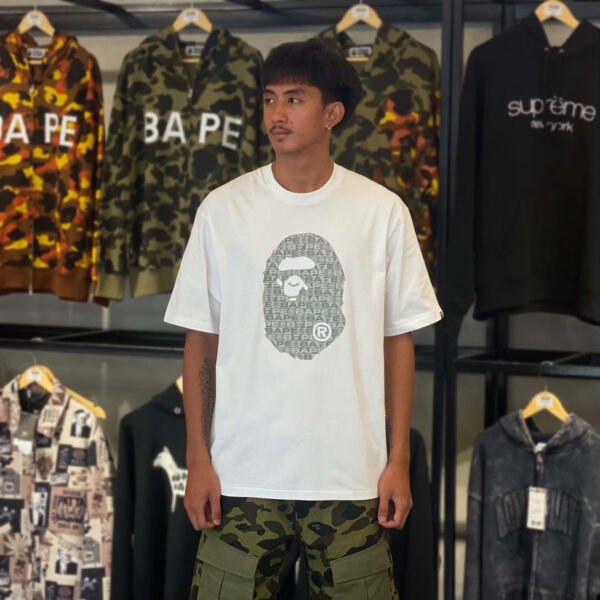 BRANDNEW BAPE Lux Sport Pattern Ape Head Relaxed Fit White Tee (Large)