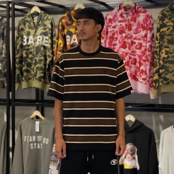 BRANDNEW BAPE One Point Stripe Relaxed Fit Brown Tee (Large) - SOLD