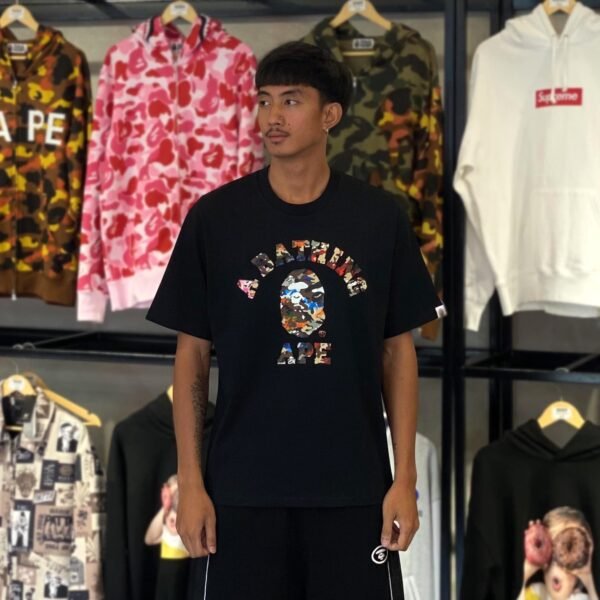 BRANDNEW BAPE Hybrid Camo College Logo Relaxed Fit Black Tee (Medium) - SOLD