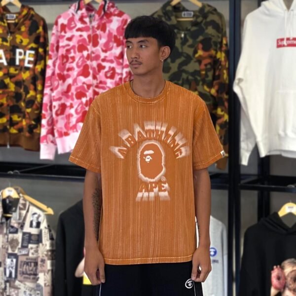 BRANDNEW BAPE Brush College Logo Relaxed Fit Brown Tee (Medium)