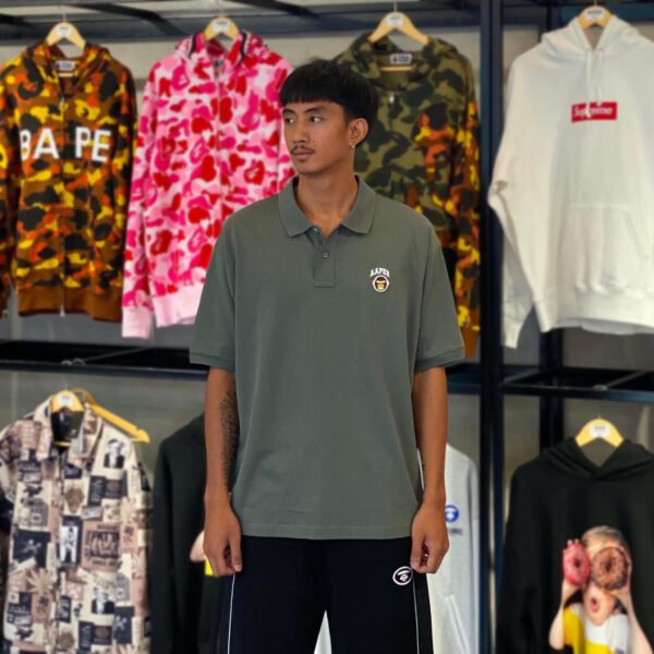 BRANDNEW AAPE BY *A BATHING APE®AAPER Logo Olive Gray Polo Shirt (XL)