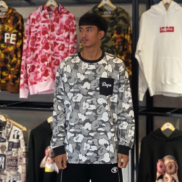 BRANDNEW BAPE Distinctive Stripe ABC Camo Relaxed Fit Pocket Long Sleeves Tee (XL)