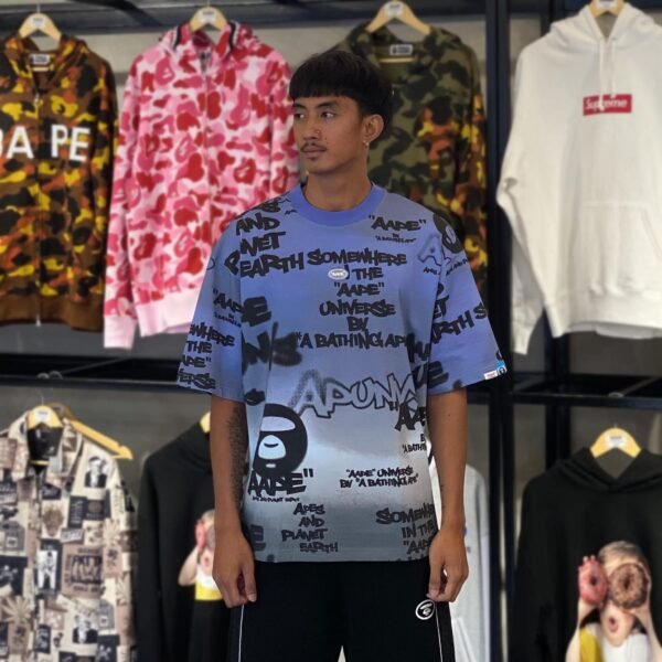 BRANDNEW AAPE BY *A BATHING APE® Graffiti-Print Blue Tee (Large) - SOLD