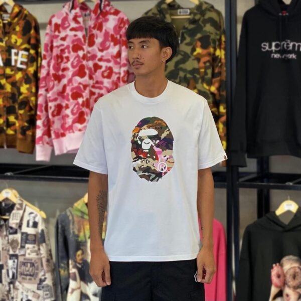 BRANDNEW BAPE Hybrid Camo Head Mirror Logo Relaxed Fit White Tee (Medium)