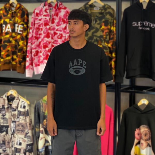 BRANDNEW AAPE BY *A BATHING APE® Distressed Logo Moonface Reversible Black Tee (Large) - SOLD