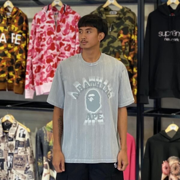 BRANDNEW BAPE Brush College Logo Relaxed Fit Gray Tee (Large)