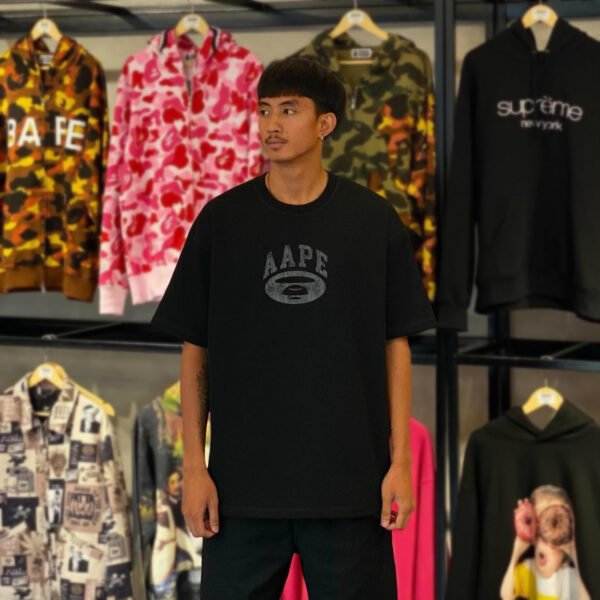 BRANDNEW AAPE BY *A BATHING APE® Distressed Logo Moonface Reversible Black Tee (XL) - SOLD