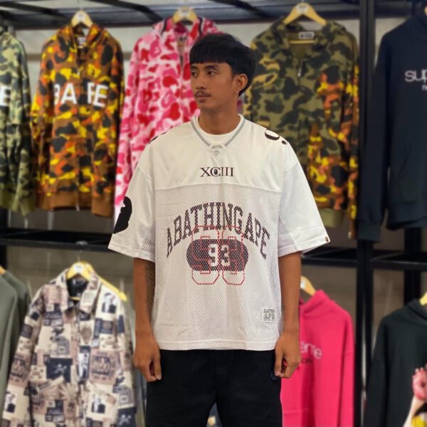BRANDNEW BAPE Line Camo Multi Logo White Football Jersey (XL)