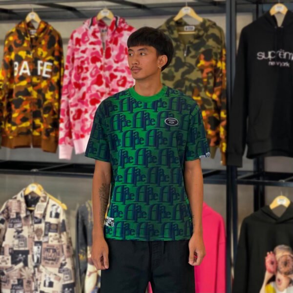 BRANDNEW AAPE BY *A BATHING APE® Moonface Logo Monogram Green Tee (Small) - SOLD