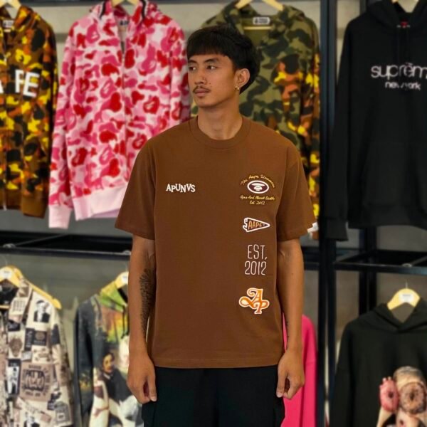BRANDNEW AAPE BY *A BATHING APE® Embroidered Multi-Logo Patches Relaxed Fit Brown Tee (Medium) - SOLD