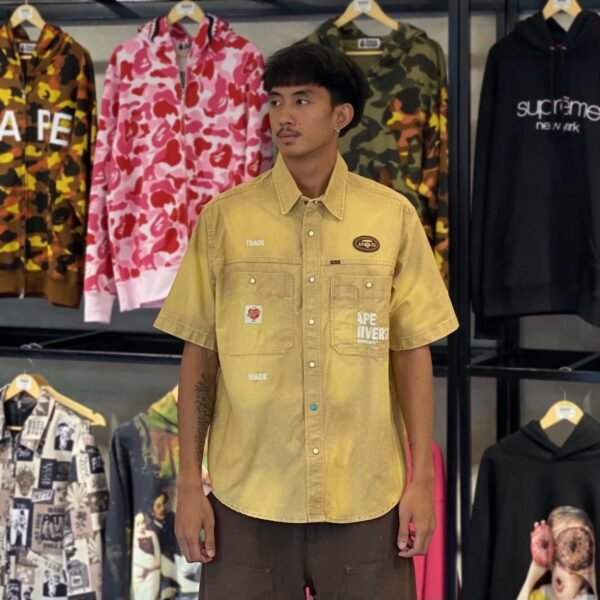 BRANDNEW AAPE BY *A BATHING APE® Moonface Washed Brown Workwear Polo (Medium)
