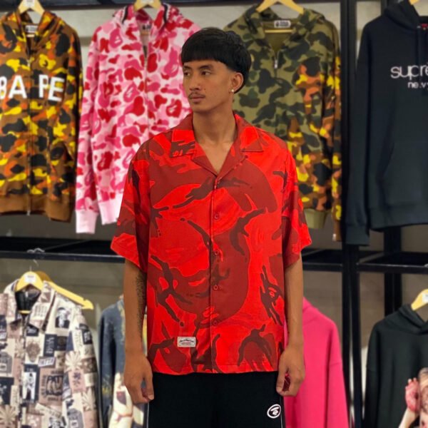 BRANDNEW AAPE BY *A BATHING APE®AAPESPORTS Red Camo Button Down Polo (XL)