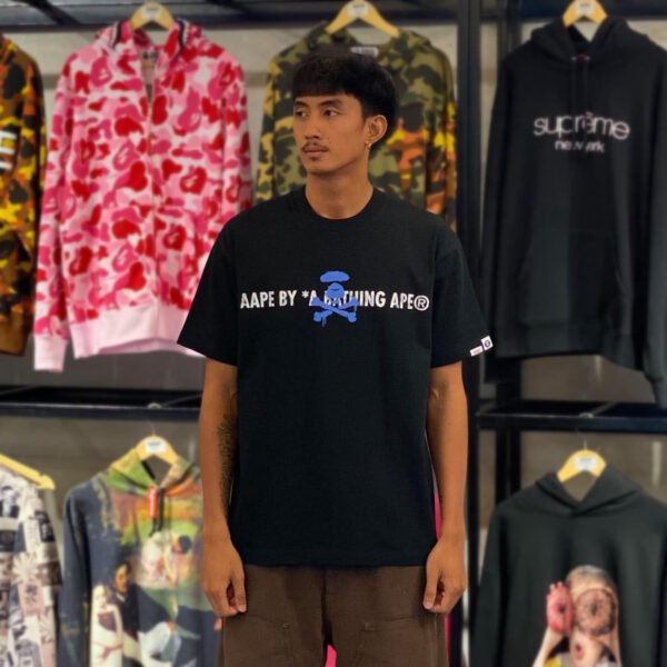BRANDNEW AAPE BY *A BATHING APE® Cross Bones Spray Paint Black Tee (Medium) - SOLD
