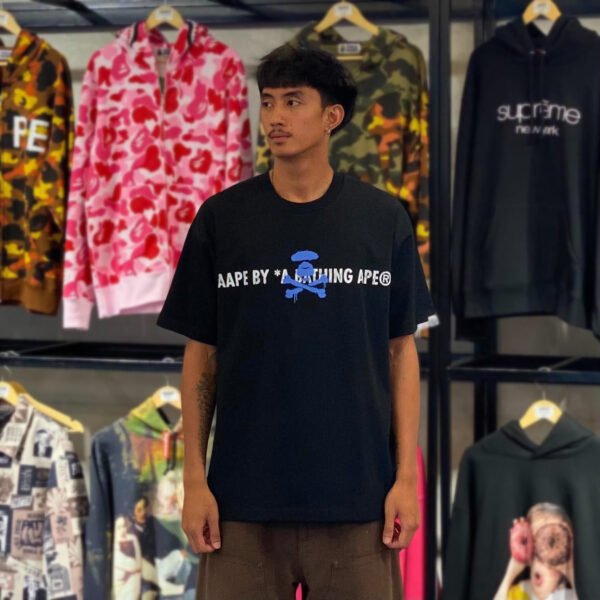 BRANDNEW AAPE BY *A BATHING APE® Cross Bones Spray Paint Black Tee (Large) - SOLD