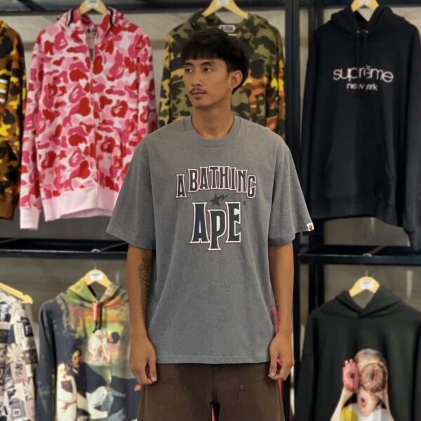 BRANDNEW BAPE Crack Print Pattern Logo Relaxed Fit Gray Tee (Large)