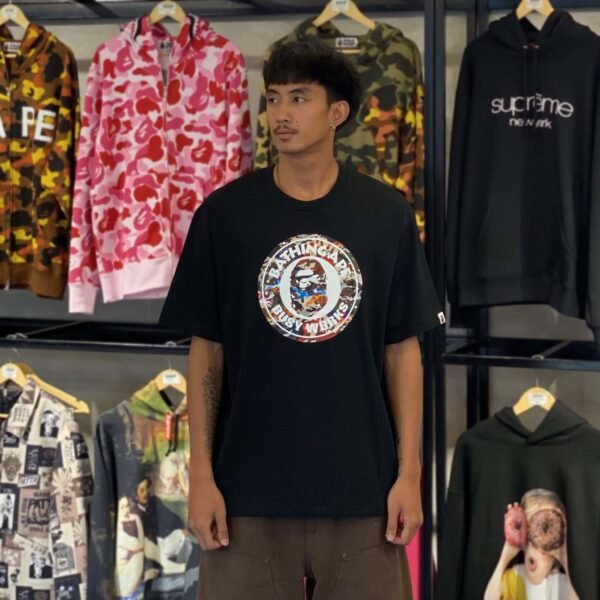 BRANDNEW BAPE Busy Works Hybrid Camo Relaxed Fit Black Tee (Large)