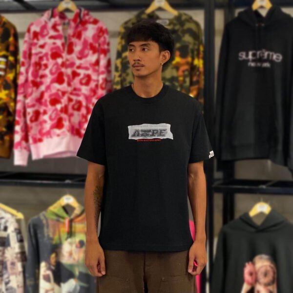 BRANDNEW AAPE BY *A BATHING APE® Newspaper Theme Main Black Tee (Medium) - SOLD
