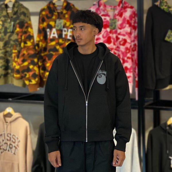 BRANDNEW STUSSY 8 Ball Black Zip Up Hoodie (Medium)