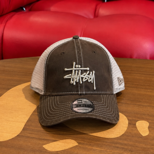 BRANDNEW STUSSY x New Era Basic 9TWENTY Washed Mocha Trucker Cap - SOLD