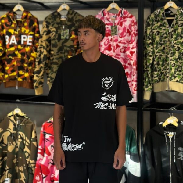 BRANDNEW AAPE BY *A BATHING APE® Graphic With Moonface Crack Print Black Tee (XL)