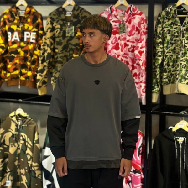 BRANDNEW AAPE BY *A BATHING APE® Moonface Logo Charcoal Black Long Sleeves Tee (XL)