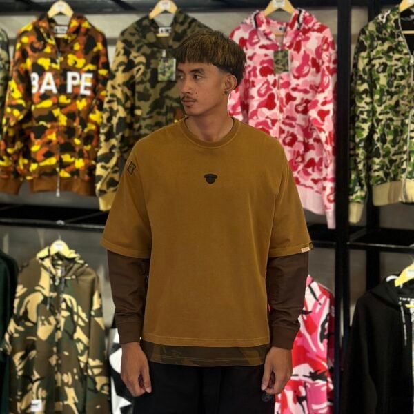 BRANDNEW AAPE BY *A BATHING APE® Moonface Logo Brown Long Sleeves Tee (Medium)