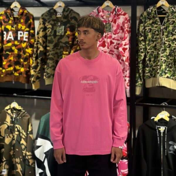 BRANDNEW AAPE BY *A BATHING APE® UNVS Moonface Pink Long Sleeves Tee (XL)