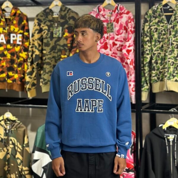 BRANDNEW AAPE BY *A BATHING APE® X Russell Athletic Blue Crewneck (Large)
