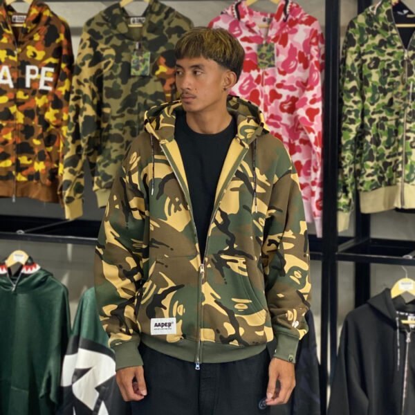 BRANDNEW AAPE BY *A BATHING APE® Aaper Green Camo Zip Up Hoodie (XL)