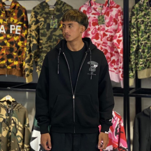 BRANDNEW AAPE BY *A BATHING APE® Moonface Patch Black Zip Up Hoodie (Large)