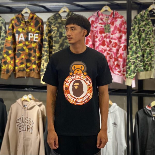 BRANDNEW BAPE Splash Camo Milo On Busy Works Black Tee (Large) - SOLD