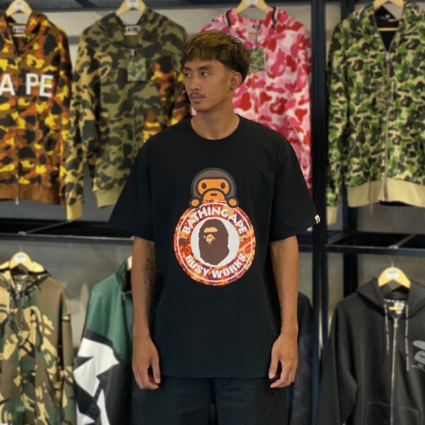 BRANDNEW BAPE Splash Camo Milo On Busy Works Black Tee (2XL)