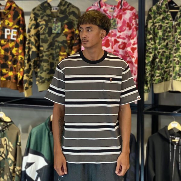 BRANDNEW BAPE Ape Head One Point Black Pocket Stripe Tee (Medium)