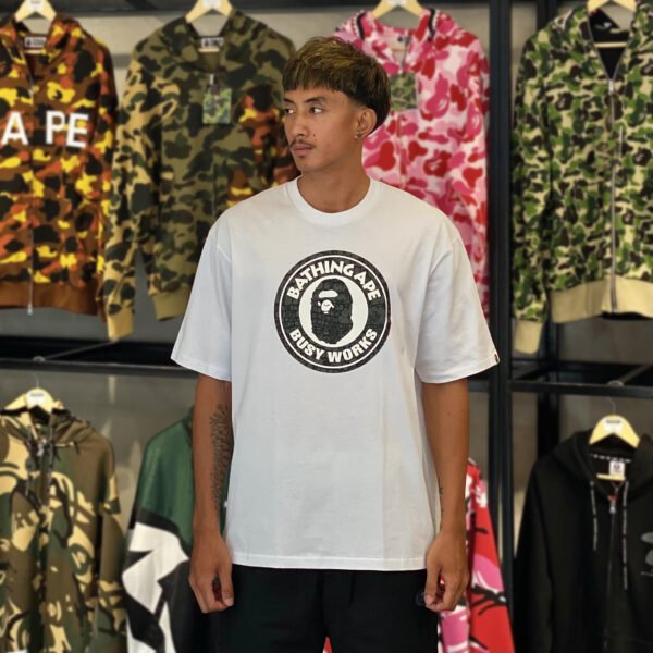 BRANDNEW BAPE Croc Pattern Busy Works Relaxed Fit White Tee (Large) - SOLD