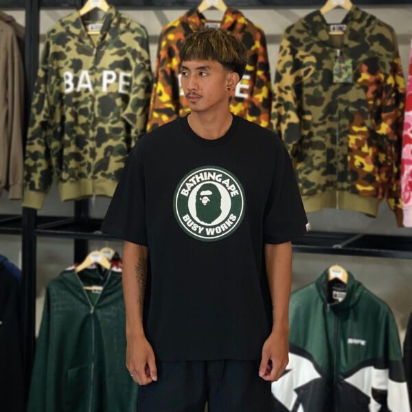 BRANDNEW BAPE Croc Pattern Busy Works Relaxed Fit Black Tee (Large)