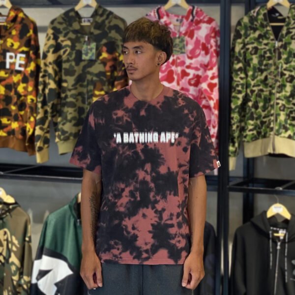 BRANDNEW BAPE Destroyed Bleach Logo Relaxed Fit Black Tee (Medium)