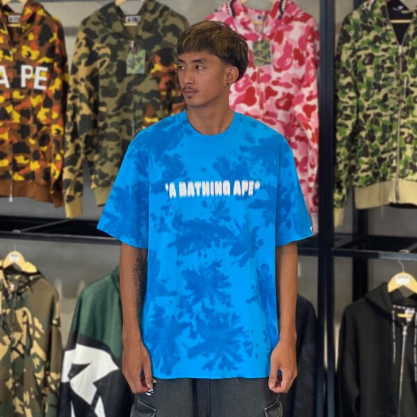 BRANDNEW BAPE Destroyed Bleach Logo Relaxed Fit Blue Tee (XL)