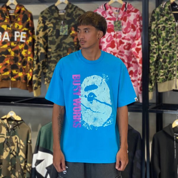 BRANDNEW BAPE Garment Dye Relaxed Fit Acid Blue Tee (Large)