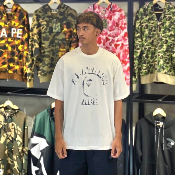 BRANDNEW BAPE Garment Dye Spray Print College Relaxed Fit Ivory Tee (XL)