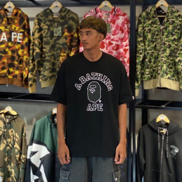 BRANDNEW BAPE Hand Drawn Outline College Relaxed Fit Black Tee (XL)