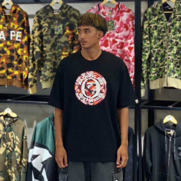 BRANDNEW BAPE Map Camo Busy Works Relaxed Fit Black Tee (XL)