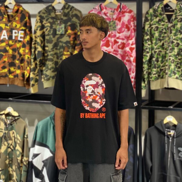 BRANDNEW BAPE Map Camo Head Relaxed Fit Black Tee (XL)