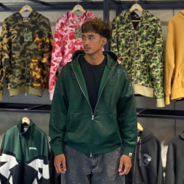 BRANDNEW BAPE Croc Pattern Green Full Zip Up Hoodie (Large)