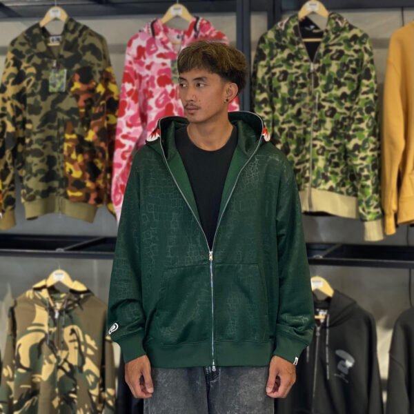 BRANDNEW BAPE Croc Pattern Green Full Zip Up Hoodie (XL)