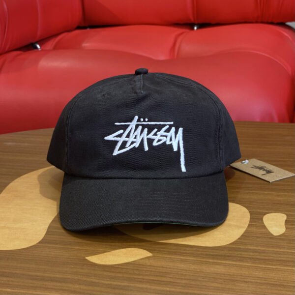 BRANDNEW STUSSY Mid-Depth Big Stock Black Snapback Cap